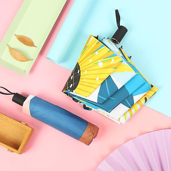 

umbrellas sunny rainy dual purpose sunshade folding sunscreen anti ultraviolet hand painted small fresh student black glue sun umbrella