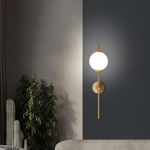 

nordic golden copper conducted foyer wall lamp fourth nightstand loft arang9 light glass ball hallway interior corridor decoration fj5m