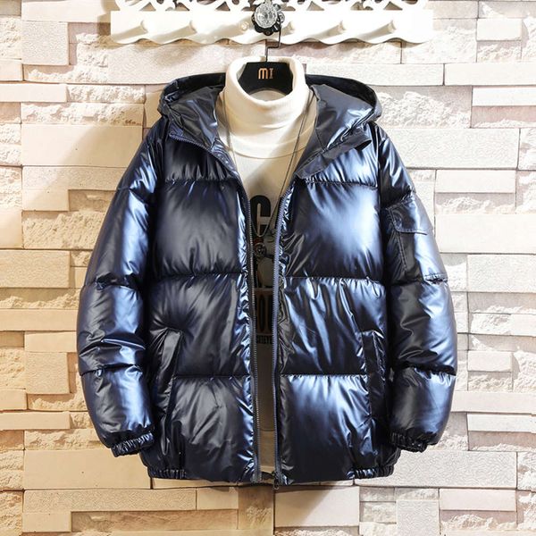 

bright face down men's winter thickened warm korean trend hooded cotton padded jacket loose for men recommend, Black;brown