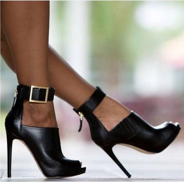 

sandals high with fish mouth cool boots platform excellent metal hasp hollow out woman shoes, Black