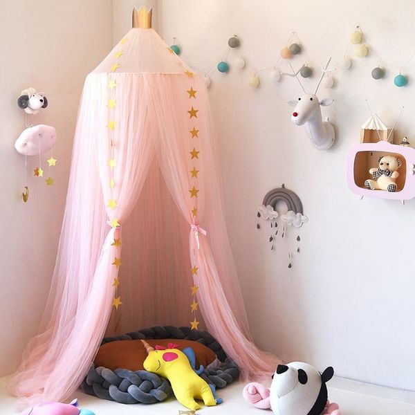

crib netting baby mosquito net bed curtain canopy with stars girls children pink princess play tent house hanging for kids