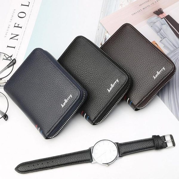 

wallets 2021 ly mens leather zipper wallet zip around bifold multi card holder purse j9, Red;black