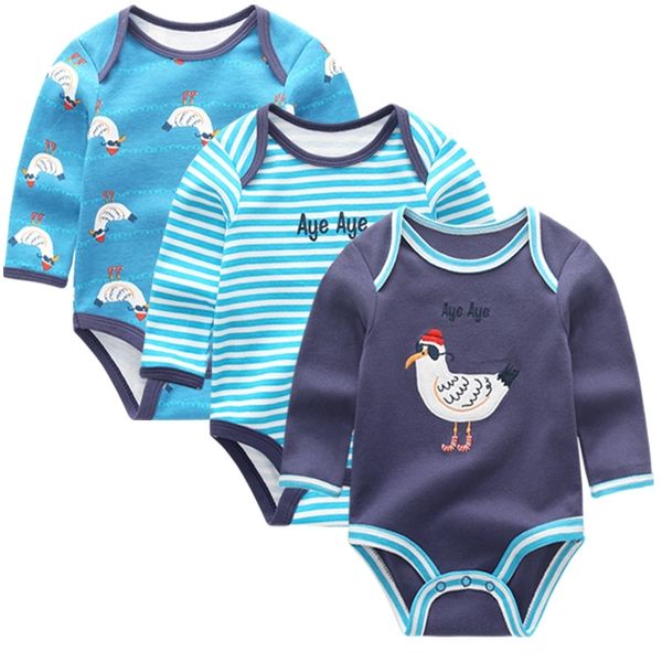 3 pçs / lote manga longa Original Bebê recém-nascido Bodysuit Crianças Bebes Bebês Bebê Menino Roupas Conjunto de Ternos Corporais 210317