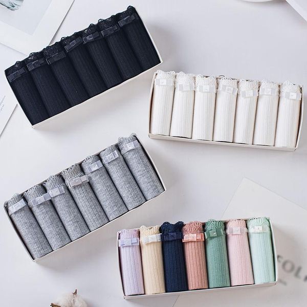 

women's panties 7pcs/lot solid women cotton underwear intimates seamless set breathable underpants girls panty plus size femme xl, Black;pink