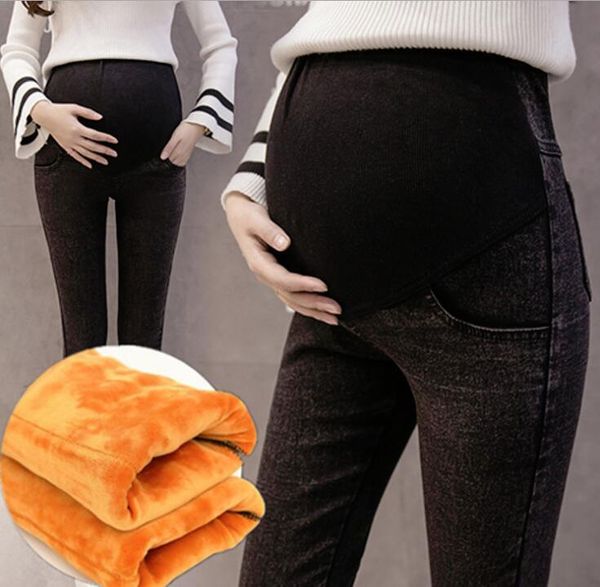 

maternity bottoms 2021 velvet lining pencil pants for pregnancy woman leggings skinny high elastic waist pregnant clothing winter, White