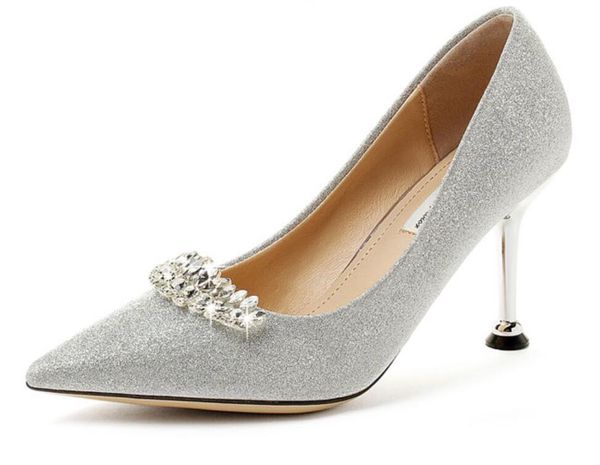 

wedding shoe flat-flat medium heel 2021 new bride bridesmaid wedding 2cm6cm8cm silver crystal shoe small size large size, Black