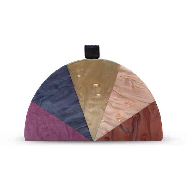 

style semi-circular acrylic dinner bag with wind stitching color contrast dress hard box and women's hand