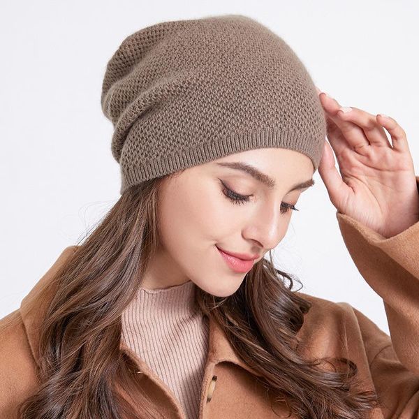 

beanie/skull caps cashmere slouchy knit beanie hat for women winter soft warm ladies wool knitted skull beanies cap autumn skullies bonnet, Blue;gray