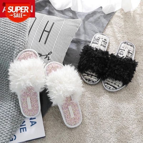 

asifn fur slides slippers for women non slip indoor beautiful ladies flip flops elegant female mules chaussures femme slides #pb3k, Black