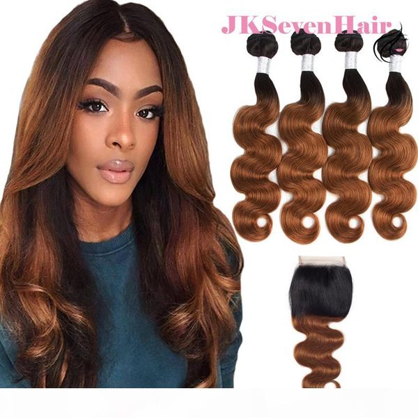 

1b 30 body wave brazilian virgin hair extensions 4pcs with 4x4 inch lace closure dark root 30 peruvian malaysian indian remy hair weaves, Black