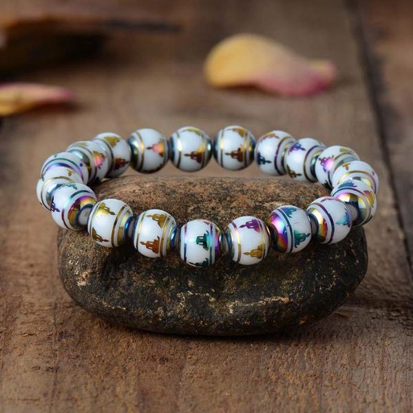 

tennis buddha bracelet men women buddist stretchy yoga mala bracelets meditation jewelry, Golden;silver