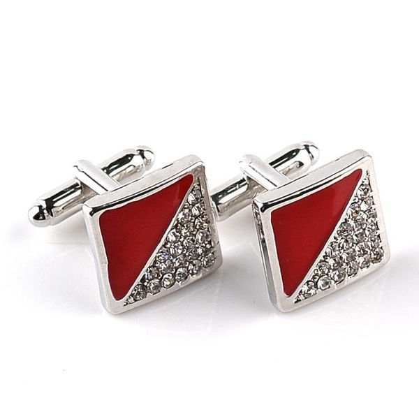 

square enamel cuff links men triangle diamond formal business shirt cufflinks button fashion jewelry, Silver