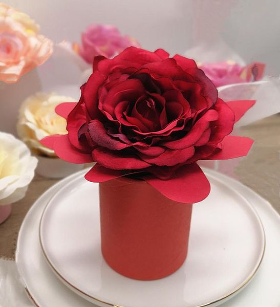 

mini round paper flower boxes with lid florist bucket valentine's day rose present packaging box home decor wedding decoration