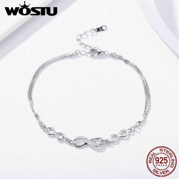 

wostu 925 sterling endless love infinity chain link adjustable women bracelet luxury silver jewelry dxb037, Golden;silver