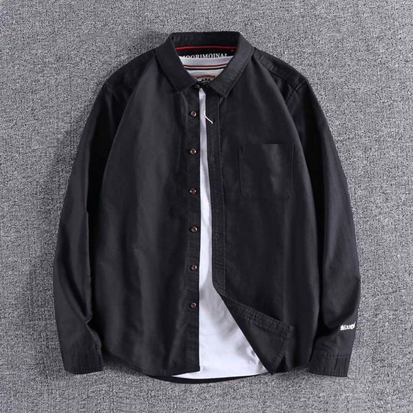 

2021 new arrival japanese simple trend embroidery youth long sleeve oxford textile business fashion men's shirt 0371 sale 7ti1, White;black