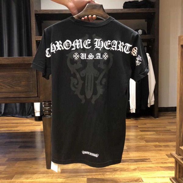 

fashion t shirt taochao brand short sleeve cro sanskrit letter printing versatile label, White;black