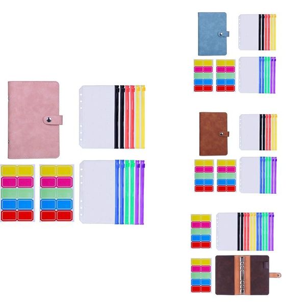 

gift wrap 12pcs a6 colorful zipper loose-leaf bag with pu leather notebook binder cover waterproof cash budget envelope system