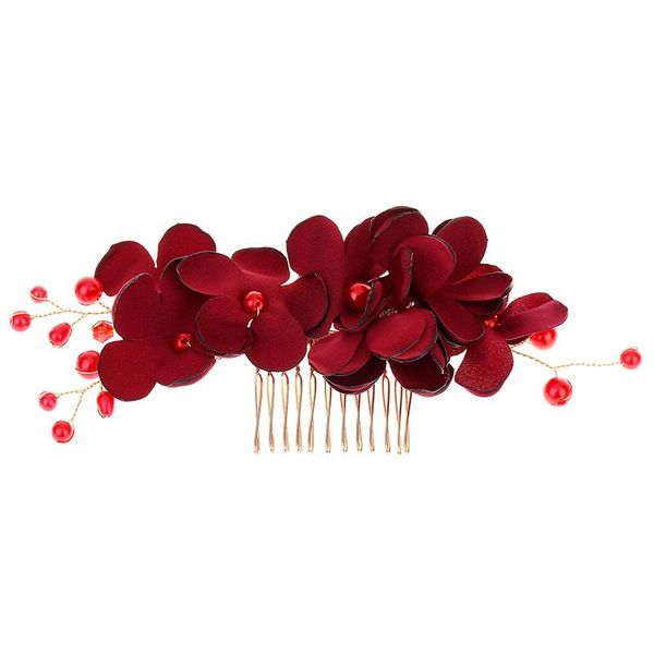 

hair clips & barrettes bride comb ornaments red flower handmade wedding headdress helh889, Golden;silver