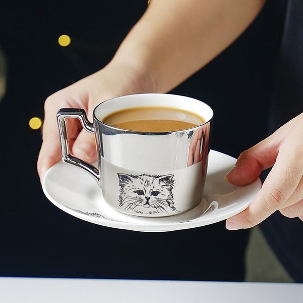 

mugs 200ml nordic plating mirror reflection ceramic coffee with dish tea cups creative ceramics drinkware office water