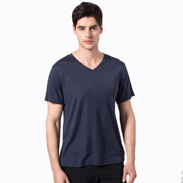 

men's t-shirts summer men 100% real silk v neck t shirt si0054, White;black