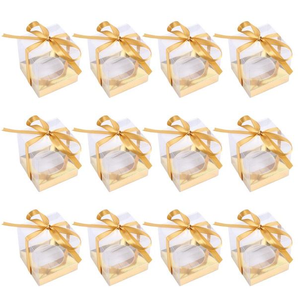 

gift wrap 12pcs transparent dessert cake boxes portable packaging with ribbon