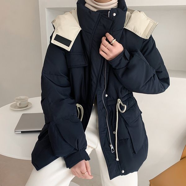 

new 2021 winter long sleeve white duck down warm jacket loose style casaco feminino women coat pdjy, Black