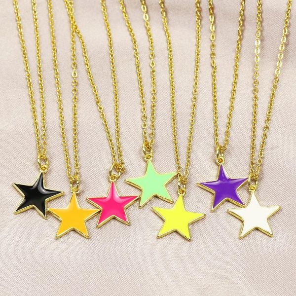 

pendant necklaces 6 pcs enamel star necklace mix color jewelry fashion 51826, Silver