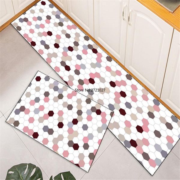 

carpets pink white gray geometric plaid non-slip mat kitchen floor flannel washable carpet entrance hall lovely long bedroom