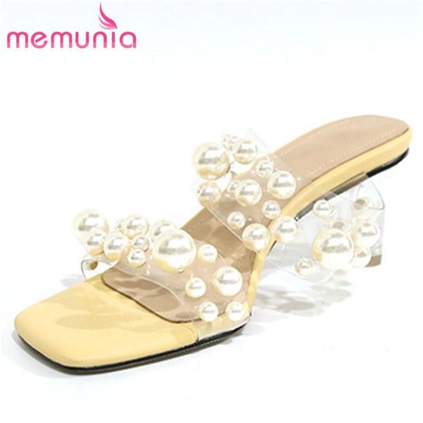 

dress shoes memunia 2021 arrive pvc transparent sandals ladies pearl high heels fashion casual party, Black