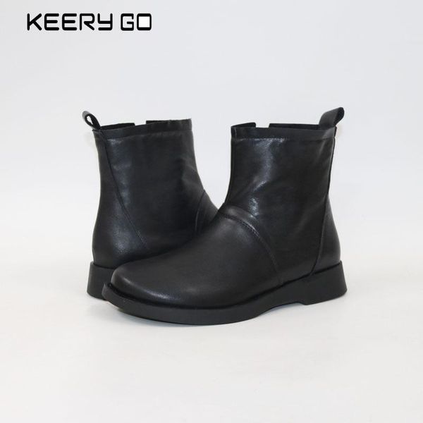 

boots the high-end cowhide leather inside comfortable warm female women's, Black