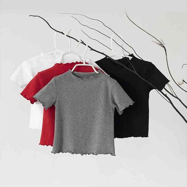 

brand girls kids short sleeve solid color white black red grey t-shirt baby girl summer casual plain, Blue