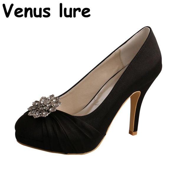 

high heel platform black evening shoes closed toe crystal bride pumps
