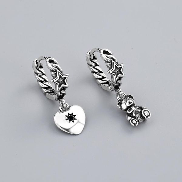 

hoop & huggie cute silver color bear love heart long tassel asymmetric earrings star jewelry for minimalis gift, Golden;silver