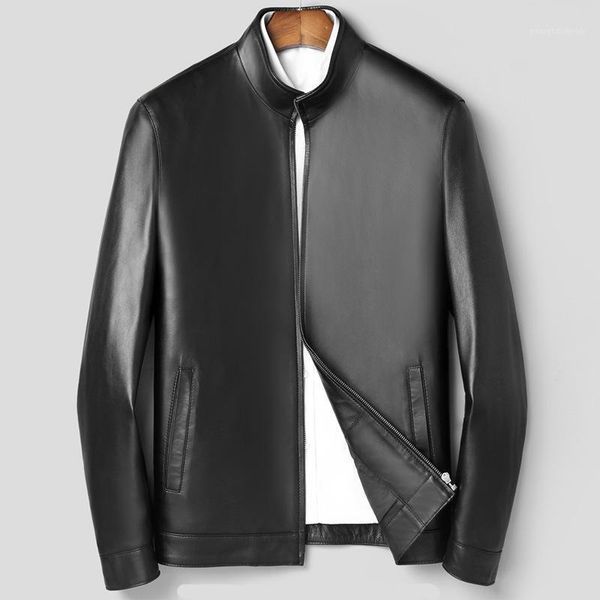 

men's fur & faux leather men sheep jacket lapel brief paragraph the whole older single thin coat autumn and winter, Black