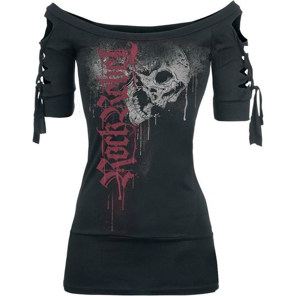 

off shoulder t shirt women skull print tshirt gothic short sleeve t-shirt women clothes plus size tshirt summer 2021, White