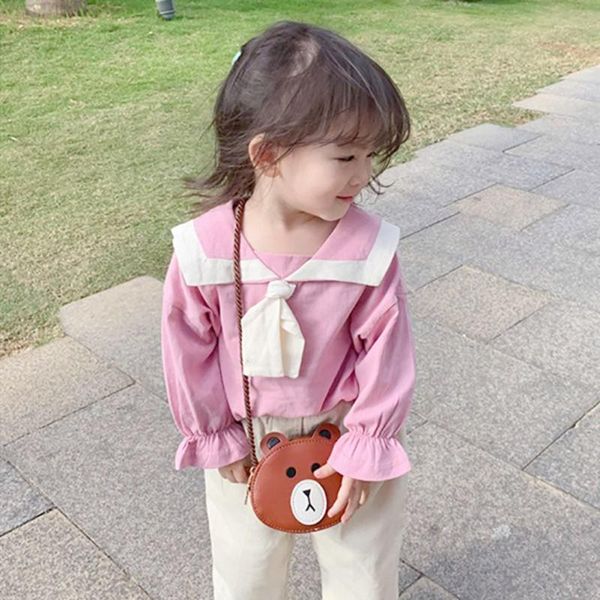 

shirts autumn baby girls cotton blouse 1-7t tie design long sleeve cute toddler children casual clothes, White;black