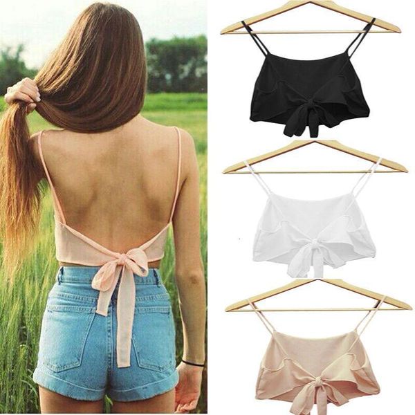 

2021 new women camis crop summer solid color with bowknot braces ladies 100% cotton casual tank sleeveless vest, White