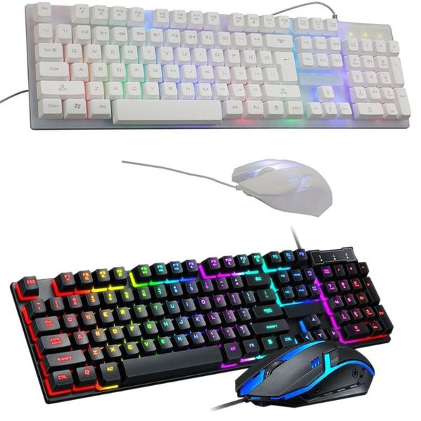 

tf200 gaming mechanical keyboard mouse set rainbow backlight wired mix backlit keyboard 104 keys anti-ghosting for gamer pc