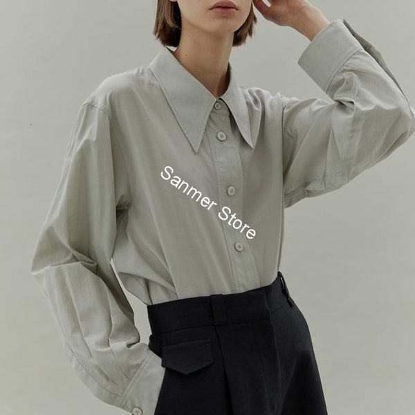 

2021 new silhueta nico-breasted turn-down colarinho camisa feminina de manga comprida solta 6qjz, White
