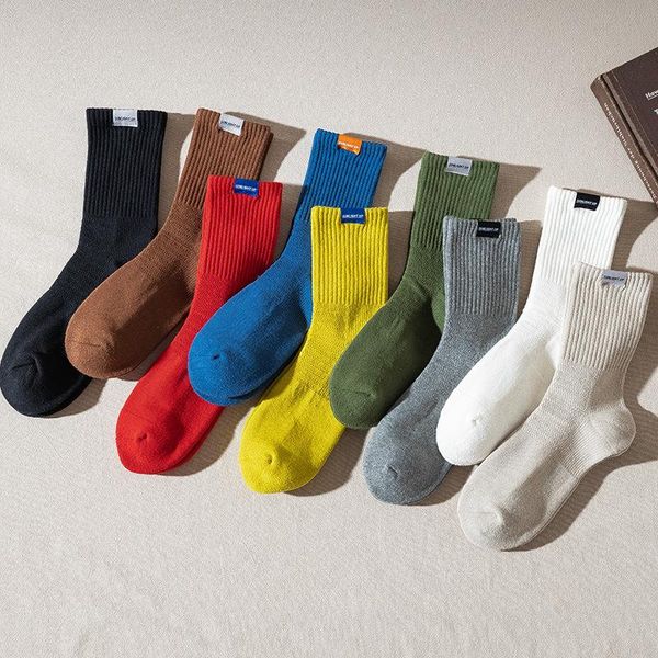 

men's socks 2021 fashion man's long trendy retro casual all-match street style pure cotton soft comfortable solid color keep warm, Black