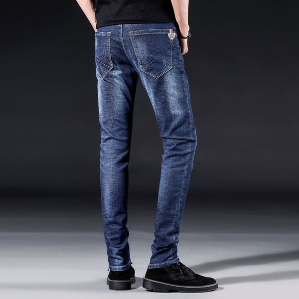 

2021 new men slim fit classic male denim trousers ny straight elasticity hadm, Blue