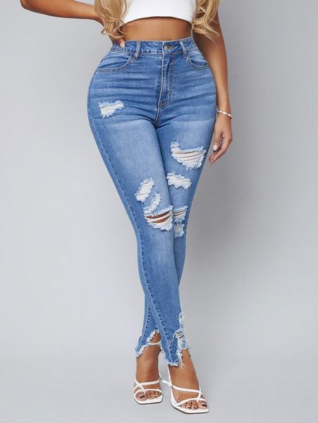 

sxy curvy high stretch ripped skinny jeans z0rp#, Blue