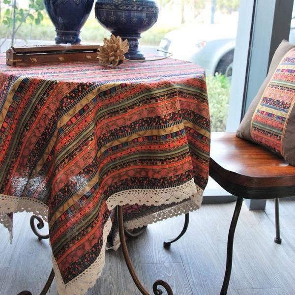 

table cloth cotton striped ethnic style yunnan lijiang southeast asian restaurant coffee bronzing lace desk