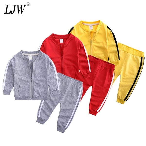 

autumn fashion baby girl clothes cotton stripe solid zipper jacket+pants 2pcs newborn toddler tracksuit baby boy clothing set 210309, White