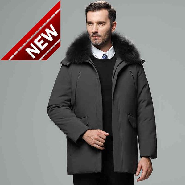 

men's big fur collar down jacket new all-net explosion models middle-aged men's winter business talk clothes, Black