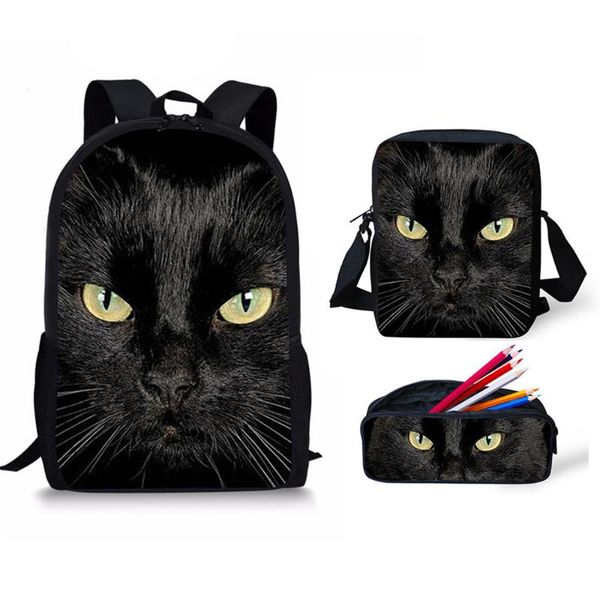 

backpack customized black cat print 3set kid schoolbag travel large women daily men mini crossbady college shoulder bag school
