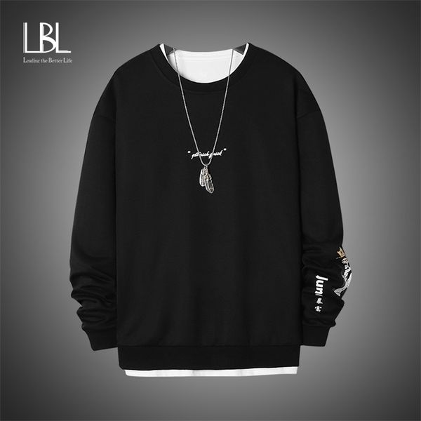 

crewneck sweatshirt men oversized streetwear pullovers hip hop solid men's hoodies sweatshirts autumn winter male tracksuit lj200826, Black