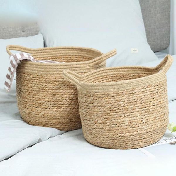 

storage baskets straw woven rope foldable laundry basket dirty clothes bucket washing hamper with handle for bathroom household