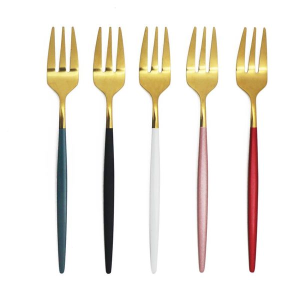 

6/12pcs cake fork set stainless steel tableware for fruit salad colourful small fork mirror flatware cutlery kitchen accessories