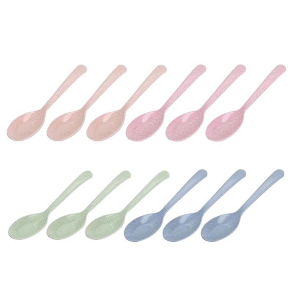 

spoons 12pcs eco-friendly wheat straw colourful soup spoon for toddler kids self feeding (assorted color)